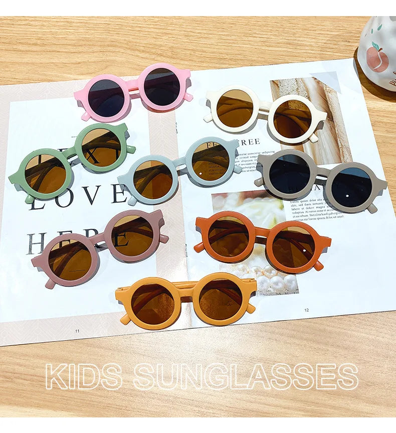 Lunettes de soleil coréennes pour enfants, rétro, monture ronde solide, petit visage, résistant aux ultraviolets, pratique