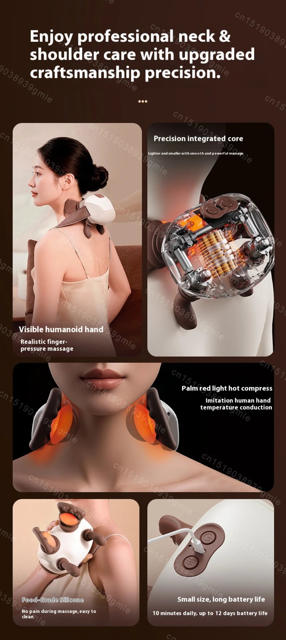 Electric muscle massager for the neck and shoulders, cordless, shoulder and back kneading, shawl, neck massage, relaxation, pain relief