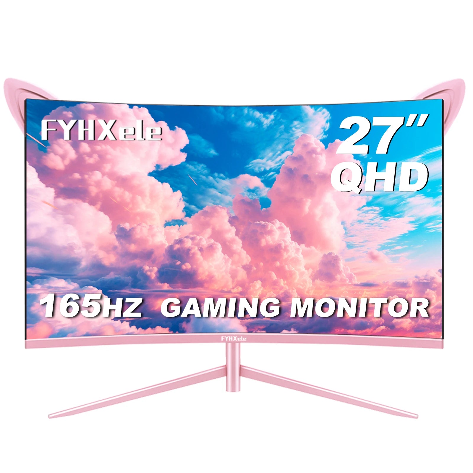 Moniteur rose incurvé de 27 pouces QHD 165hz 1800R, écran de jeu HDR10, écran de bureau à synchronisation libre, 1ms GTG avec haut-parleurs, inclinaison réglable