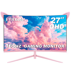 Moniteur rose incurvé de 27 pouces QHD 165hz 1800R, écran de jeu HDR10, écran de bureau à synchronisation libre, 1ms GTG avec haut-parleurs, inclinaison réglable