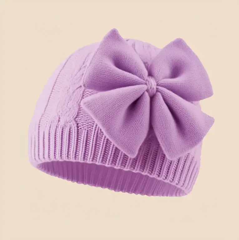 Chapeau tricoté pour bébés enfants de 0 à 2 ans, bonnet tricoté unisexe avec nœud papillon de couleur unie, protège-oreilles, bonnet pour l'automne et l'hiver