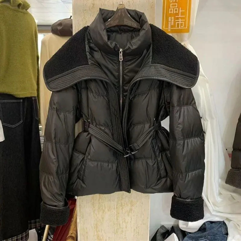 Women's Double-Layer Collar Parka Jacket, Cotton Padded Coat, European Style, Long Sleeves, Puff Outerwear, 2025