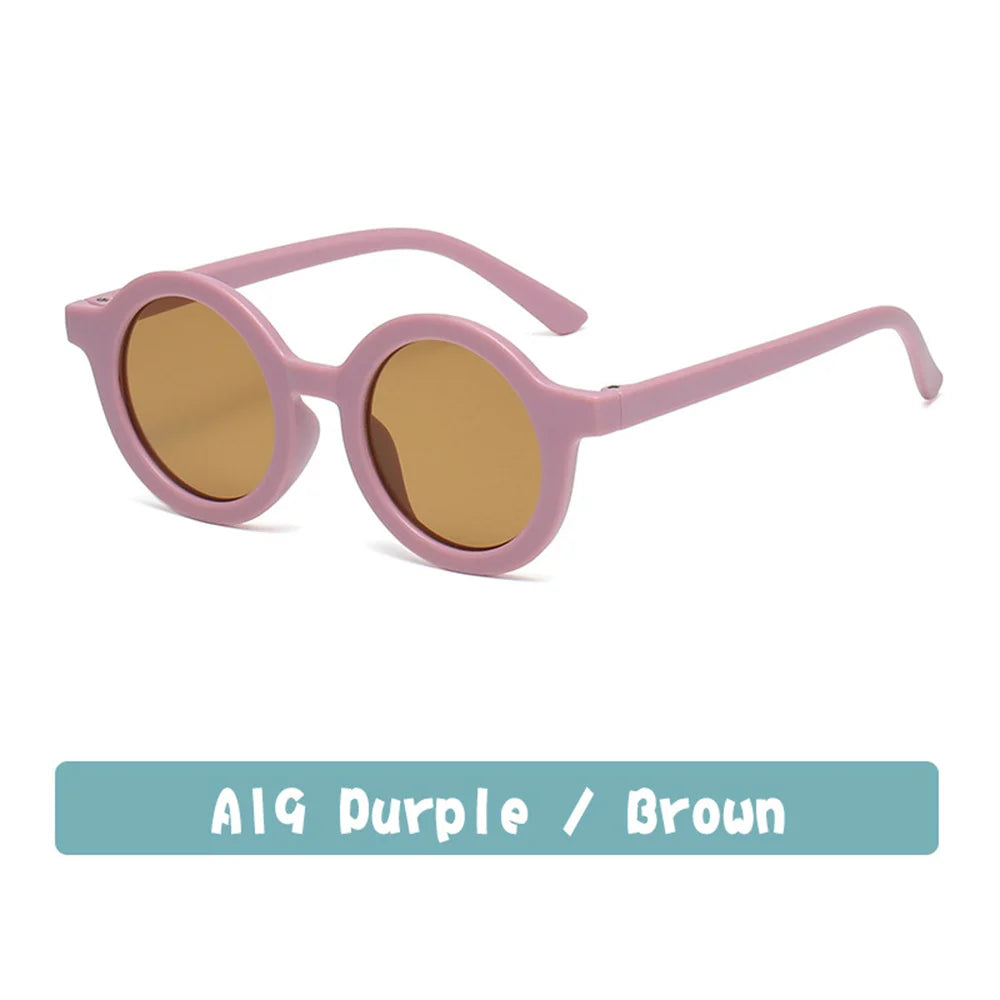Lunettes de soleil pour enfants, rétro, couleur unie, résistantes aux ultraviolets, rondes, pratiques, vente en gros