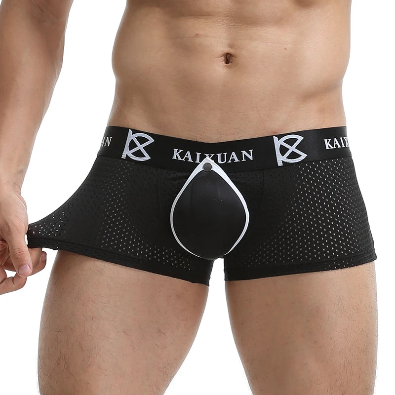 Men's underwear boxer shorts with removable front, jockstraps, and padded briefs.