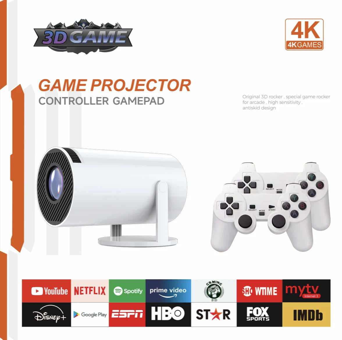 Projecteur de jeu 3D 2 en 1, contrôleur F300, boîtier TV, Android 11, 5G, WIfi, Playstore, cinéma maison, extérieur, mini projecteur portable 4k