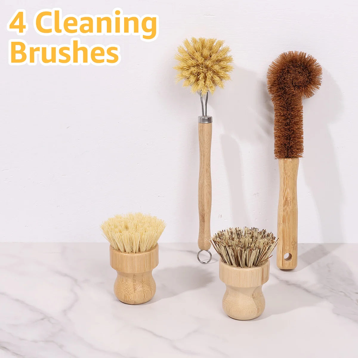 Brosses à vaisselle en bambou remplaçables, épurateurs de nettoyage en bois de cuisine, outil de nettoyage ménager, 4/5 pièces