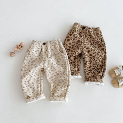 Vêtements coréens pour enfants de 0 à 5 ans, pantalons d'hiver chauds en velours côtelé imprimé Floral, doublés en polaire, pour bébés garçons et filles, 2025