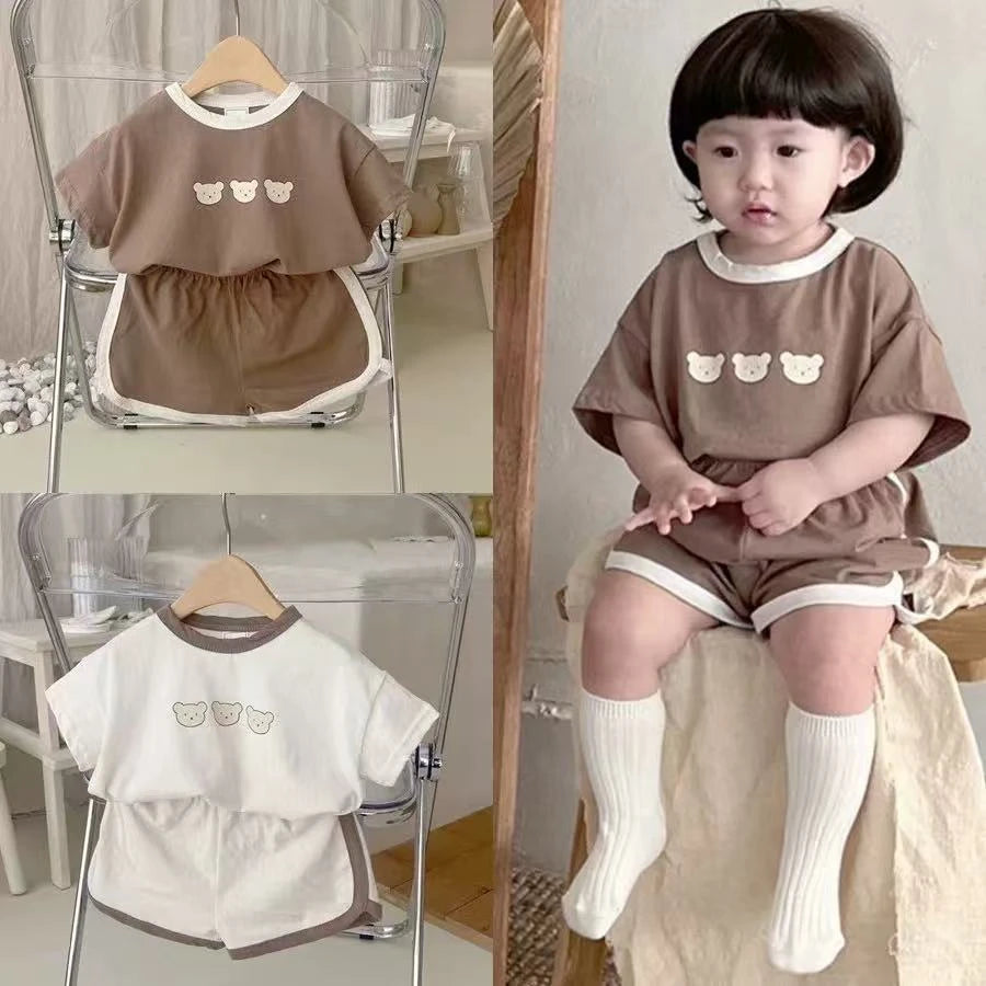 Ensemble de vêtements pour enfants, T-shirt et Short pour garçons et filles, 2 pièces, vêtements d'été à manches courtes pour bébés, costume confortable