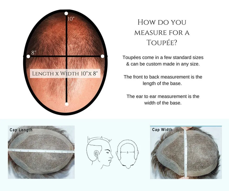 100% cheveux humains hommes toupet naissance des cheveux naturelle pleine peau Pu Base Durable mince 0.1mm hommes perruques unité de remplacement prothèse capillaire