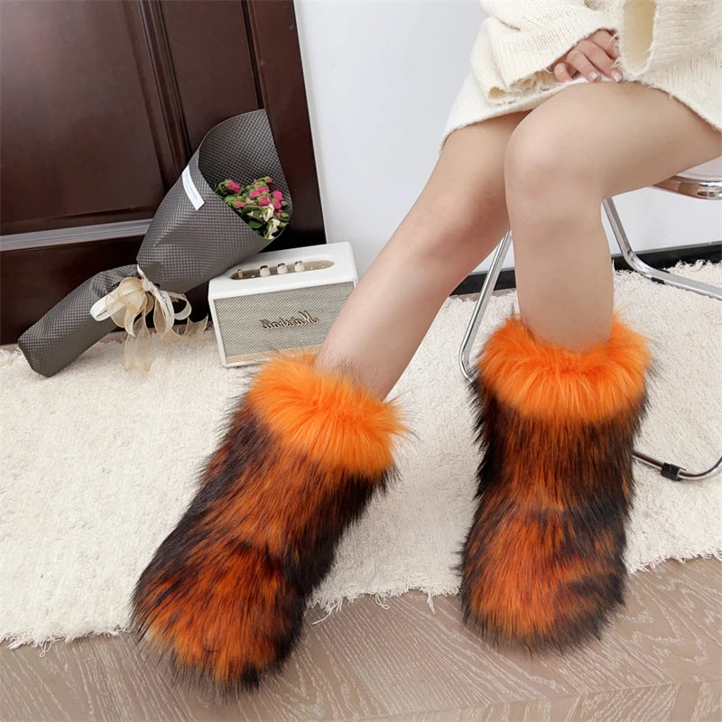 Nouveau Hiver fourrure une pièce fourrure de raton laveur femme bottes de neige chaussures de fourrure en plein air mi jambe bottes
