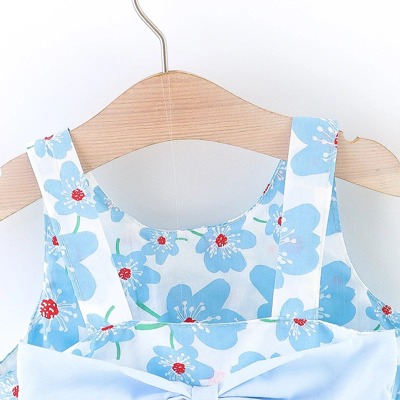 Robe d'été à bretelles florales pour bébé fille, vêtements sans manches avec nœud pour enfants avec chapeaux en cadeau (9 mois-3 ans), nouvelle collection