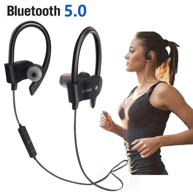 Écouteurs sans fil Bluetooth 5.0, casque d'écoute de sport, crochet d'oreille, étanche, tour de cou, casque magnétique avec micro pour Smartphone