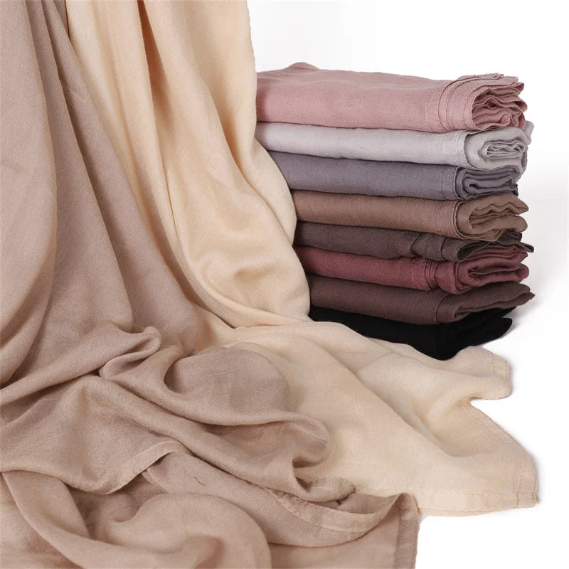 Ramadan Solid Color Plus Size Cotton Rayon Hijab Scarf Women's Muslim Headscarf Wraps Shawls Muslim Women's Headband Islamic Turban