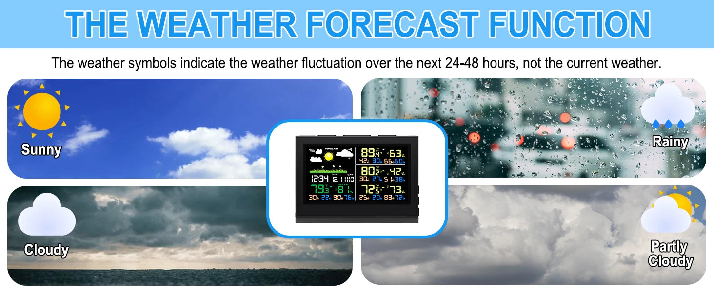 Station météo intelligente sans fil avec 3 capteurs, grand écran couleur, thermomètre et hygromètre numérique intérieur et extérieur pour le bureau et la maison