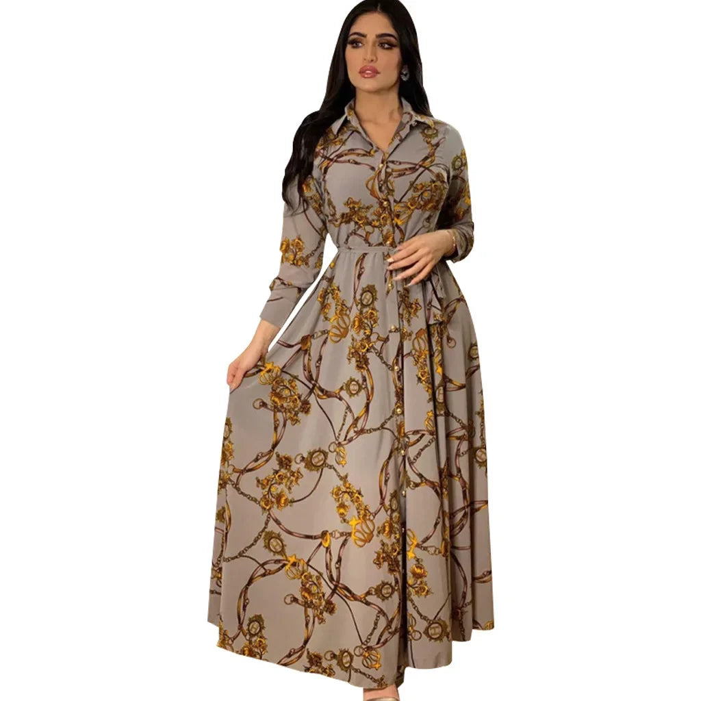 Mode femme nouvelle robe élégante Sexy tempérament impression numérique longue chemise robe dames élégant banlieue tenue décontractée