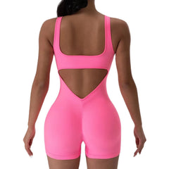 Combinaison de Yoga dos nu, 1 pièce, col en U, sans manches, combinaison de sport, couleur unie, filetée, extensible, body pour femmes, sans coussinets de buste