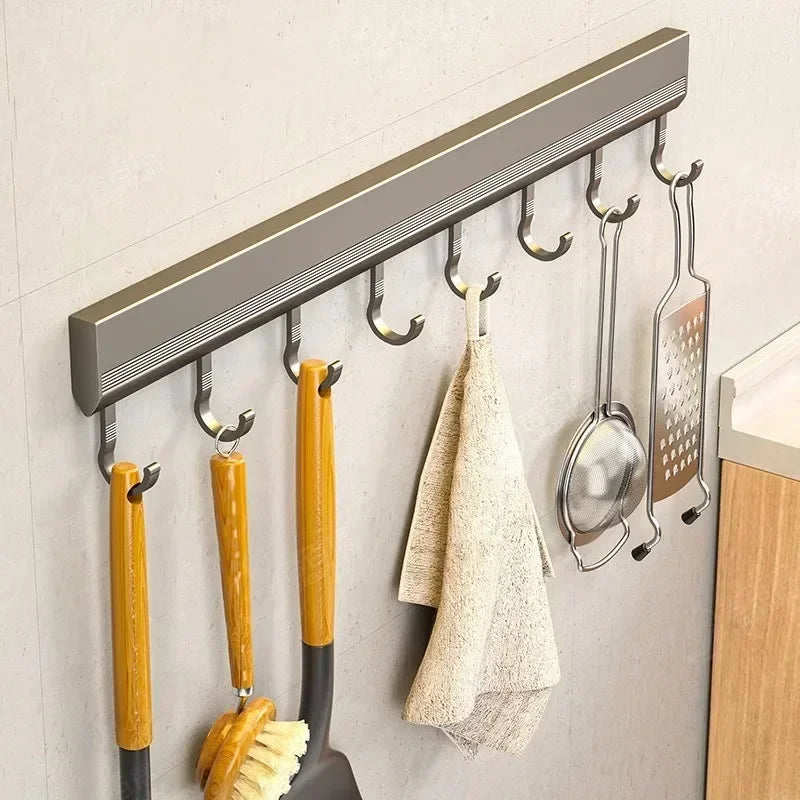 Crochet de cuisine mural, support de rangement de cuisine, support de crochet de rangée, étagères sans poinçonnage avec crochet mobile, ustensile de cuisine