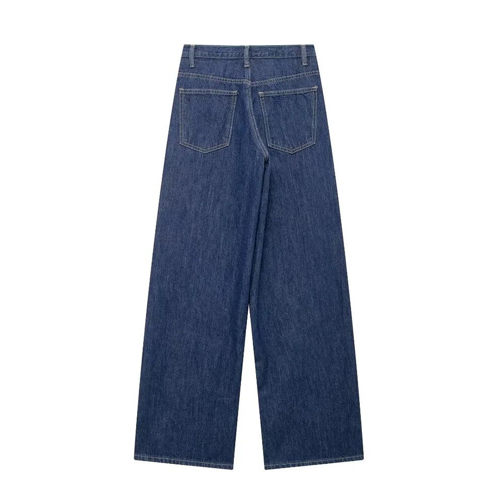 Jeans asymétriques à taille haute et à jambes larges pour femmes nouveaux modèles de base mode polyvalente pantalons droits pantalons