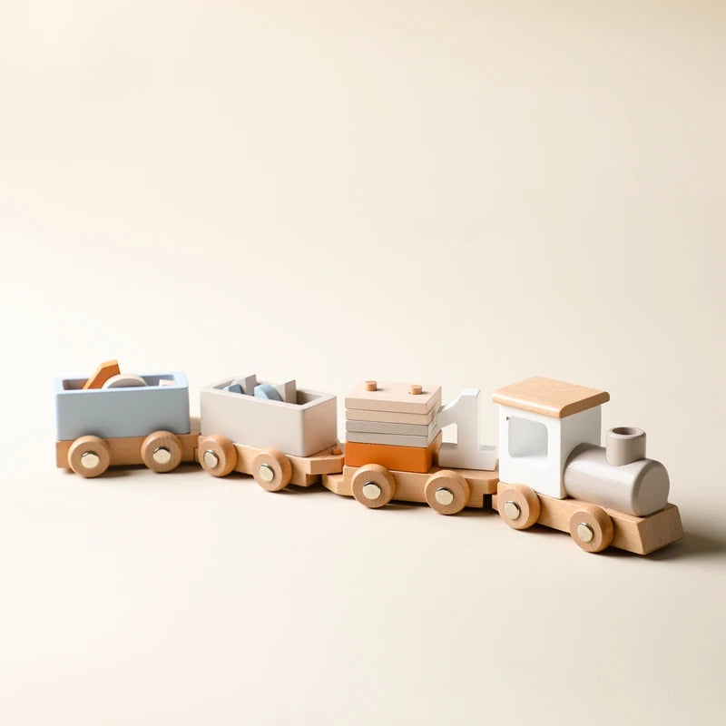 Jouets Montessori Train en bois jouet d'anniversaire bébé jouets éducatifs chariot en bois bébé jouets d'apprentissage nombre de bois bébé jouets cadeaux