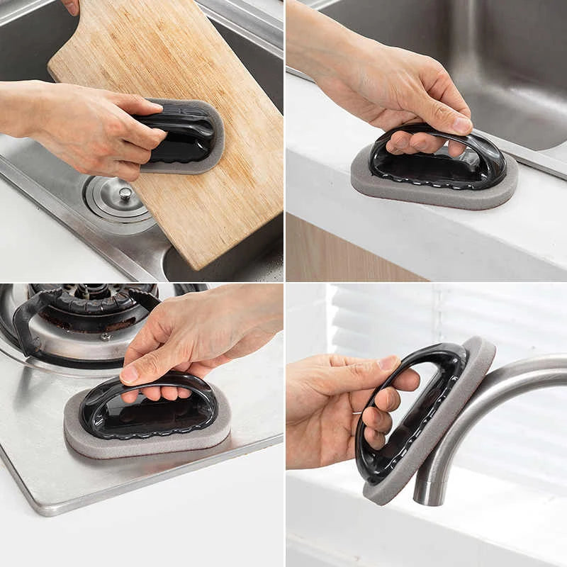 Brosse éponge émeri magique avec poignée, lingette réutilisable, nettoyeur de Pot de cuisine, BBQ, outils de nettoyage à forte décontamination