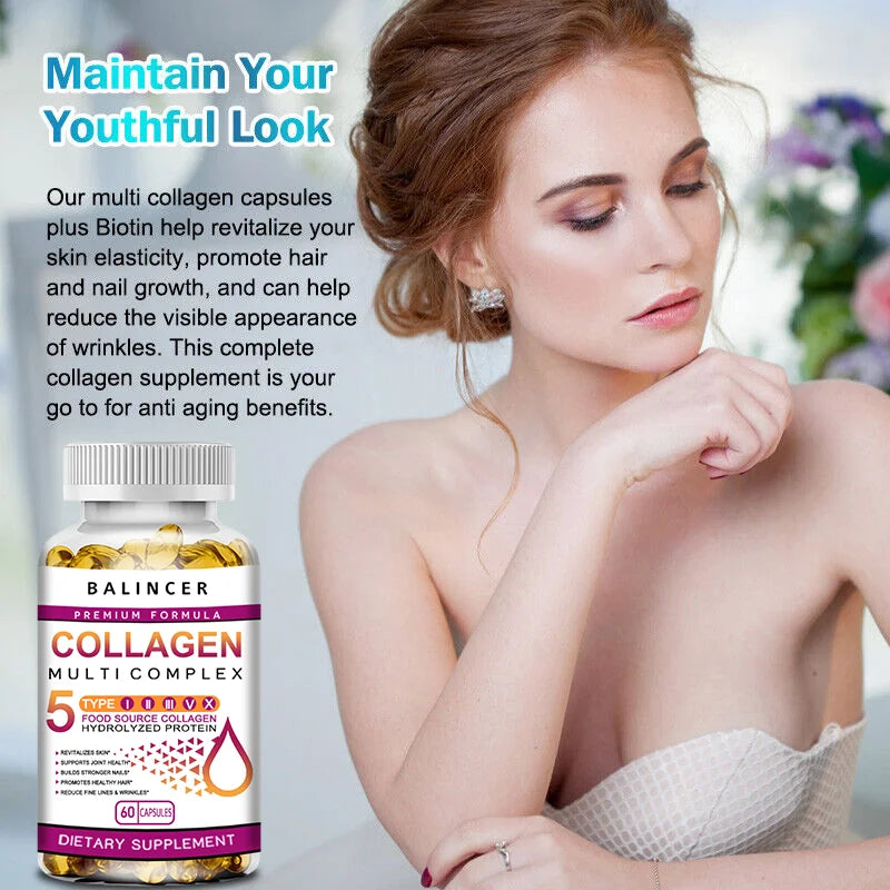 Peptide de collagène multi-cheveux, peau et ongles, supplément de santé digestif et articulaire, collagène hydrolysé, 120 gélules