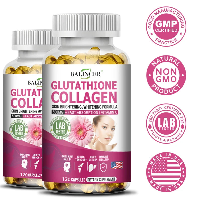 Collagène de glutathion - Blanchiment et éclaircissant, soutient la santé de la peau, des cheveux et des ongles, favorise la désintoxication et la santé immunitaire