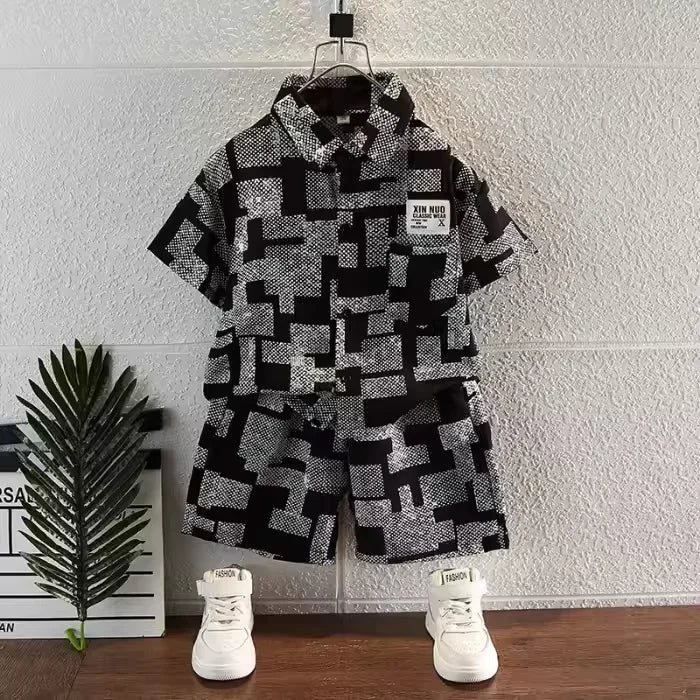 Ensemble de vêtements pour enfants, chemise en soie glacée, haut Polo à manches courtes + short, ensemble 2 pièces, Style de rue, vêtements d'extérieur décontractés et simples