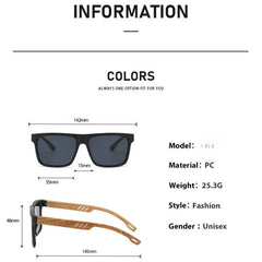Lunettes de soleil en bois de bambou pour hommes et femmes, Vintage, Protection UV400, unisexe, monture carrée, nuances de conduite