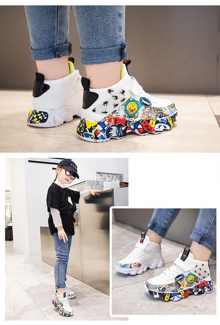 Taille 26-36 enfants sport baskets pour filles enfant dessin animé Graffiti modèle chaussures décontractées garçons basket-ball chaussure chaussures de sport