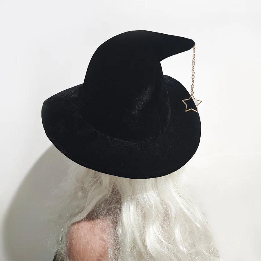Chapeau de sorcière d'halloween pour enfants et adultes, avec motif étoile mon, chapeau de magicien, Costume de Cosplay, accessoires de déguisement amusants pour fête d'halloween