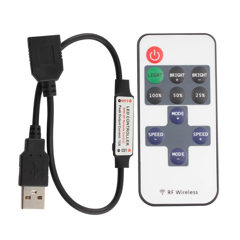 Contrôleur USB LED RGB pour bande lumineuse LED USB 5V, télécommande sans fil IR RF SMD 2835 5050 RGB, contrôleur de bande LED