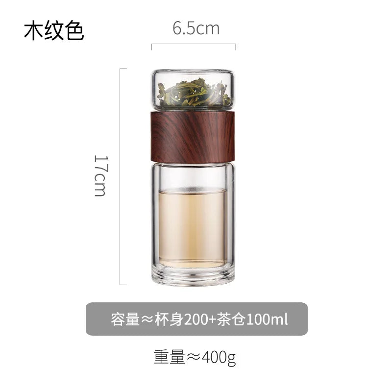 Bouteille d'eau en verre double de haute qualité avec étui, bouteille de clics de thé, infuseur, gobelet, verres, bouteille d'eau écologique
