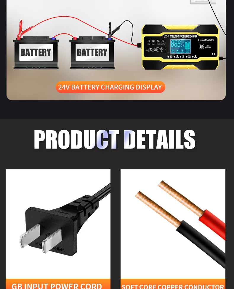 5A Car Battery Charger, 12V/24V Smart Battery Charger, Automatic Maintenance with Temperature Compensation for Truck Mower