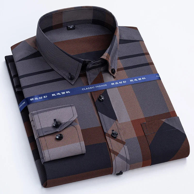 Men's dress shirts spring autumn last special offer Non-iron Anti-wrinkle business casual printed slim fit Plaid men's shirt
