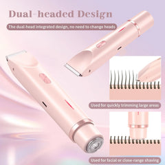 Electric shaver for women, waterproof shaver for wet and dry hair, 2-in-1 double head, double bikini trimmer, hair clipper, detachable head