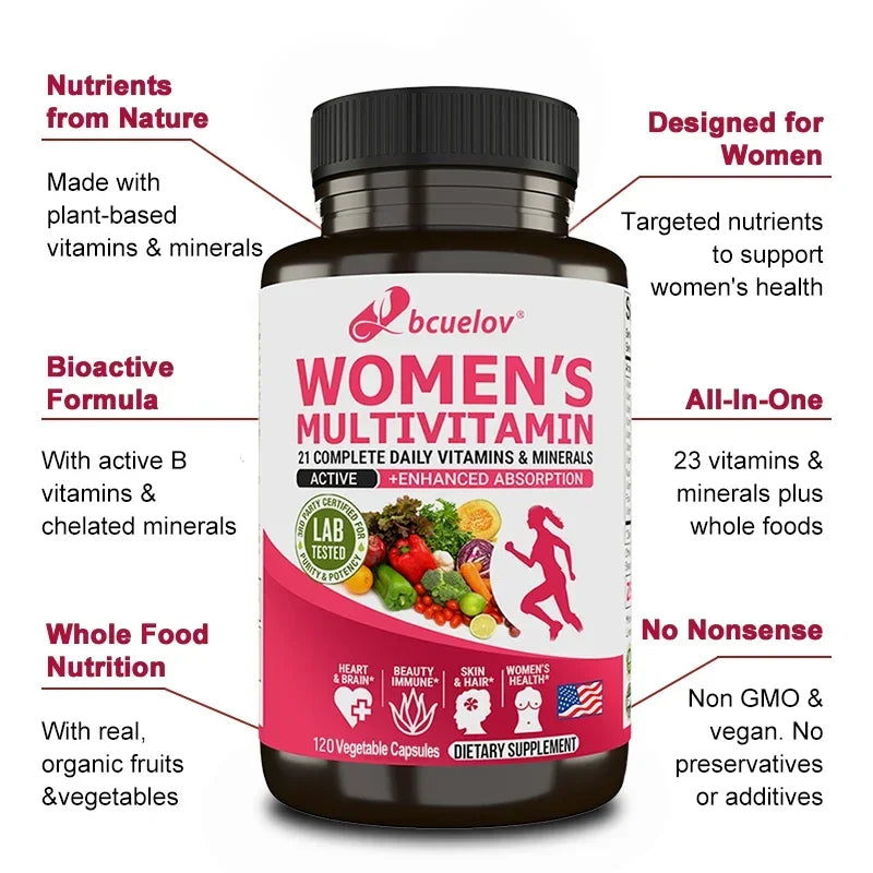 Supplément multivitaminé multiminéral pour femme - Magnésium Biotine Calcium Zinc Sélénium - Soutient les articulations de la peau des ongles