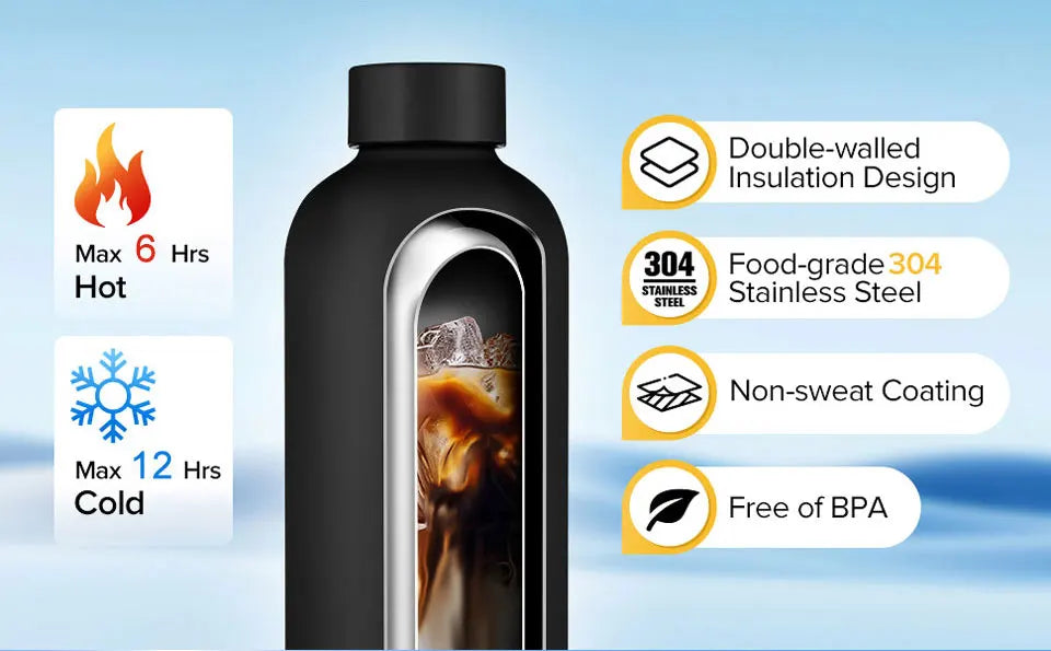 Bouteille Thermos en acier inoxydable, bouteille d'eau thermique, tasse à café, gobelet isolé sous vide, peinture en caoutchouc, bouilloire de sport