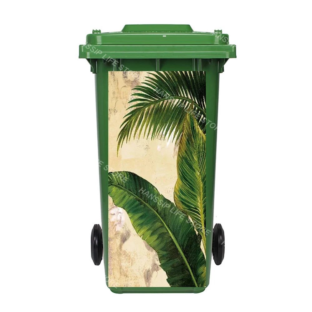 Autocollant imperméable en PVC pour poubelle d'extérieur, plantes tropicales, art mural, autocollants pour poubelle, pingouin et cuir chevelu