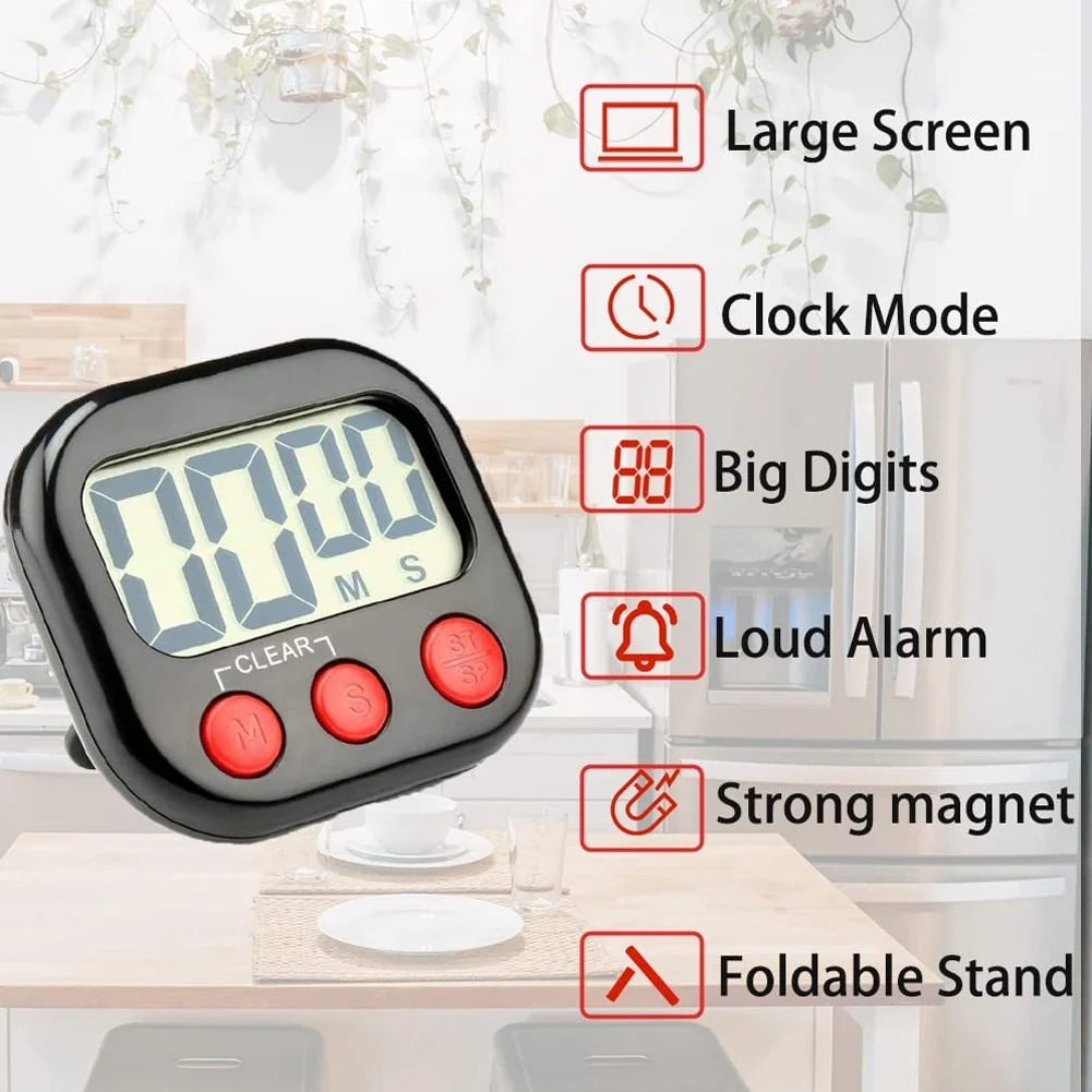 Minuterie de cuisine avec grand écran LCD, minuterie visuelle numérique, horloge magnétique, chronomètre, compte à rebours, cuisine