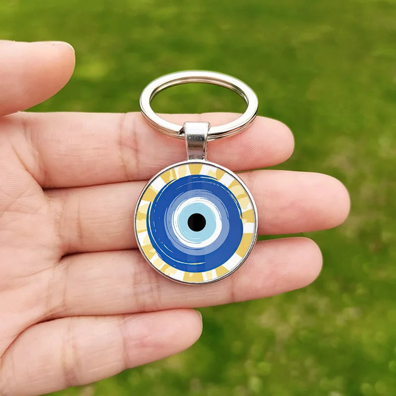 Porte-clés pendentif mauvais œil bleu, amulette turque, cabochon en verre, protection de la clé, bijoux cadeaux