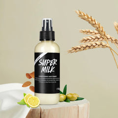 Spray d'apprêt capillaire revitalisant 100g – Contrôle des frisottis, lait d'avoine de noix de coco et d'amande, sans lavage, sans rinçage, lisse et brillant