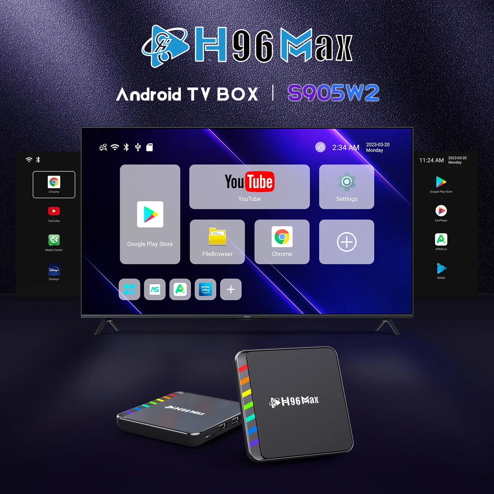 Boîte intelligente de TV Android 11 S905W2 4GB 32GB 64GB AV1 Quad Core WIFI6 4K H96 Max W2 Décodeur Media Player TV Box