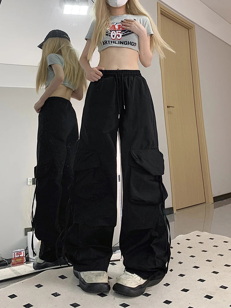 Y2K Cargo pantalon femmes Streetwear surdimensionné jambe large pantalons de survêtement Harajuku grandes poches Joggers Bf taille haute Baggy sport pantalon