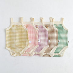 Été nouveau-né bébé filles sans manches fronde Plaid tenues coton doux combinaisons infantile enfants vêtements de sport body