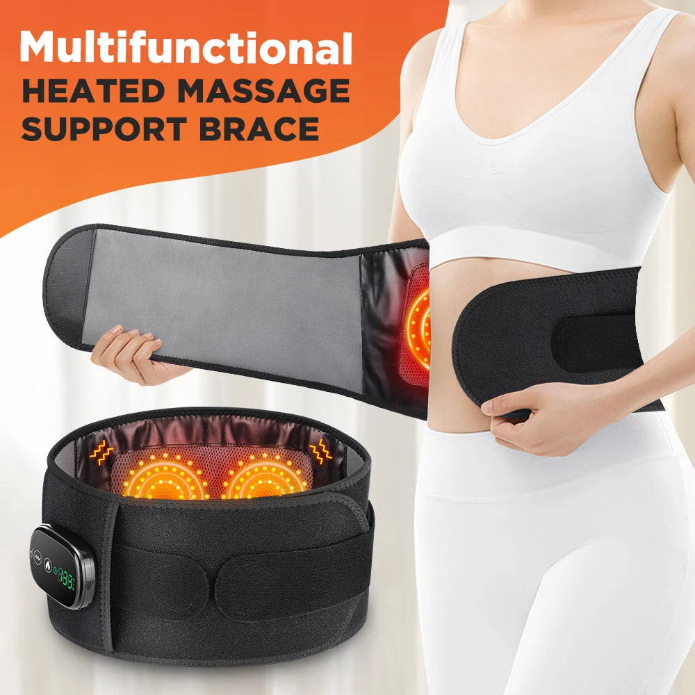 Electric heated waist massager, vibration-powered hot compression massage belt, lumbar decompression brace, lower back support, muscle relaxation