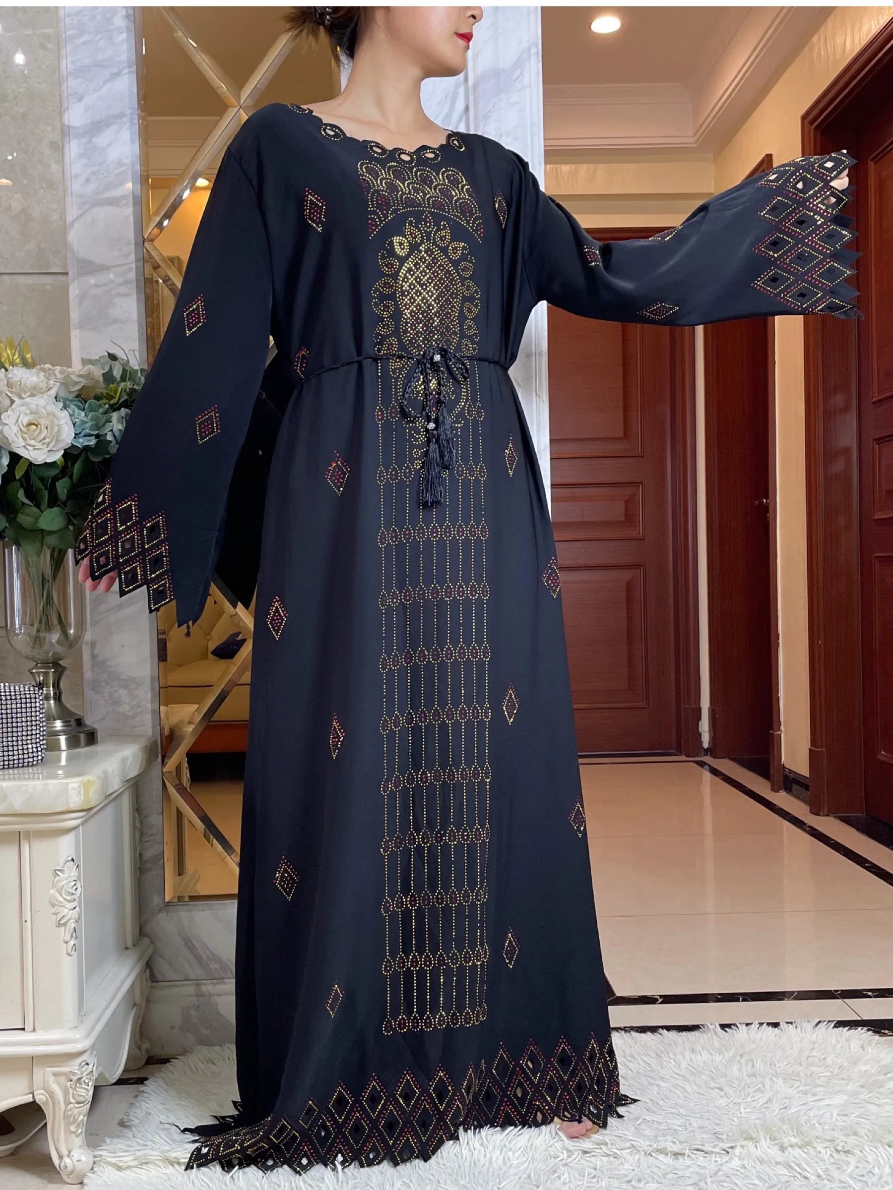2024 mode diamants conception creuse Abaya Ramadan Eid fermé longue Abaya dubaï femmes robe musulmane modeste vêtements islamiques
