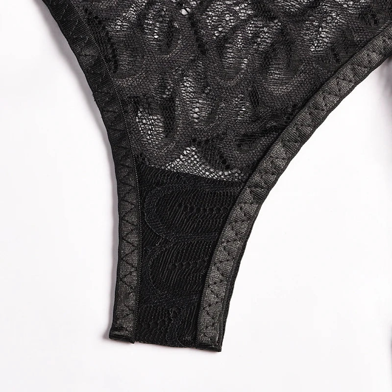 Ensembles de Lingerie érotique pour femmes, jarretelles en dentelle, soutien-gorge et culotte transparents, Costumes Porno féminins, col licou en V profond, ensemble de sous-vêtements Sexy