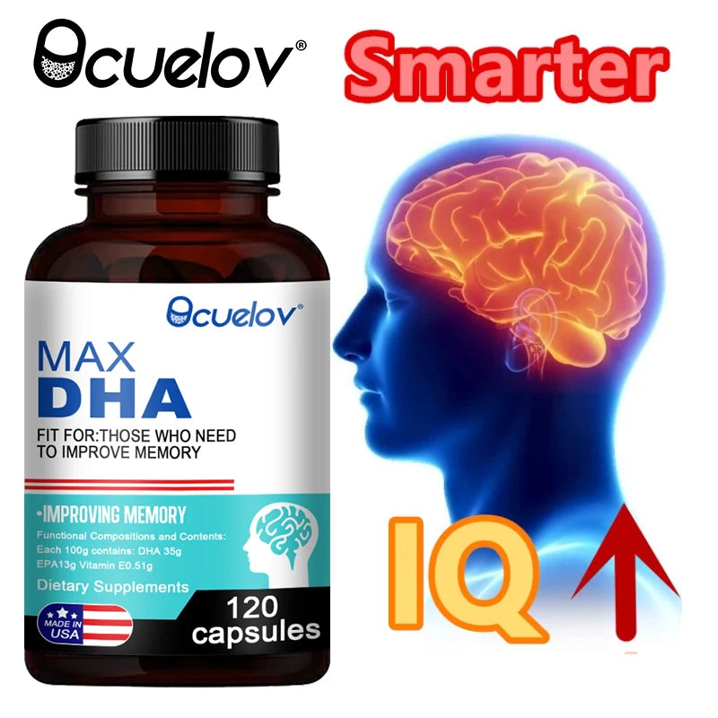 Bcuelov MAX DHA-améliorer la mémoire, protéger la vue, l'intelligence, active les cellules cérébrales, améliore la fatigue cérébrale, complément alimentaire