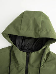 Men's fashionable casual jacket with hood and drawstring, solid color, suitable for spring and autumn casual wear