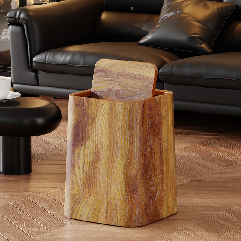 Poubelle à motif carré rétro en bois, poubelle étanche, poubelle de recyclage de salle de bains, poubelle de grande capacité, accessoires de cuisine